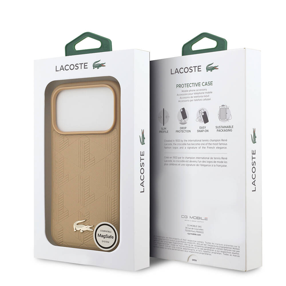 Apple iPhone 17 Pro Kılıf Lacoste Orjinal Lisanslı M-safe Şarj Özellikli PU Deri Tasarımlı Karışık Monogram Desenli Kapak - 16
