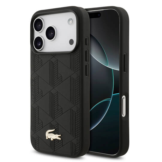 Apple iPhone 17 Pro Kılıf Lacoste Orjinal Lisanslı M-safe Şarj Özellikli PU Deri Tasarımlı Karışık Monogram Desenli Kapak - 2