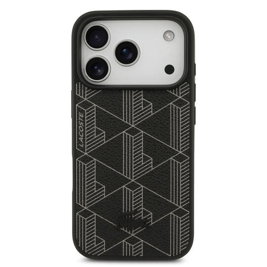 Apple iPhone 17 Pro Kılıf Lacoste Orjinal Lisanslı M-safe Şarj Özellikli PU Deri Tasarımlı Kartlıklı Karışık Monogram Desenli Kapak - 14