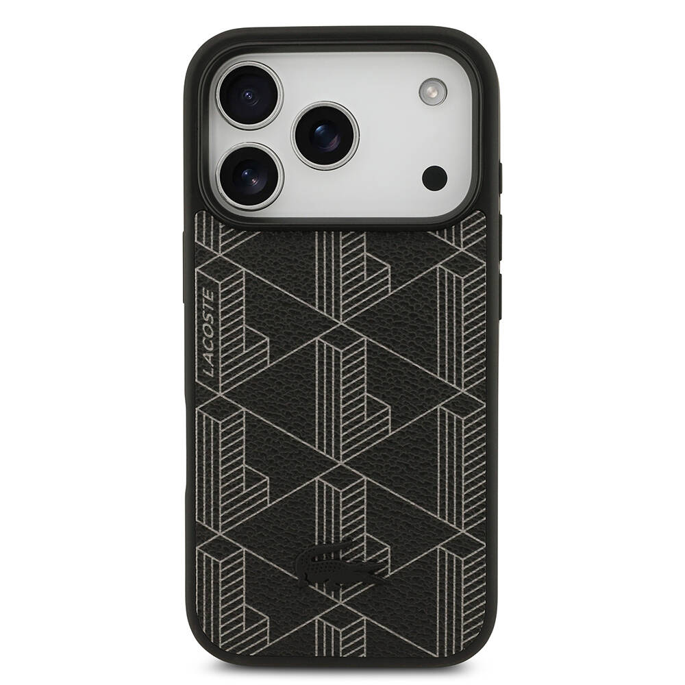 Apple iPhone 17 Pro Kılıf Lacoste Orjinal Lisanslı M-safe Şarj Özellikli PU Deri Tasarımlı Kartlıklı Karışık Monogram Desenli Kapak - 14