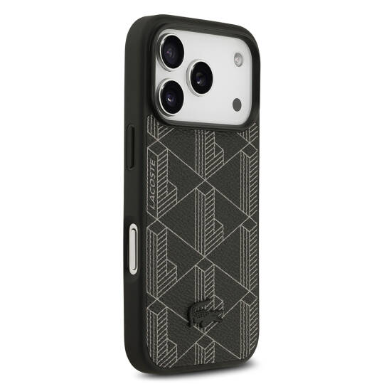Apple iPhone 17 Pro Kılıf Lacoste Orjinal Lisanslı M-safe Şarj Özellikli PU Deri Tasarımlı Kartlıklı Karışık Monogram Desenli Kapak - 15