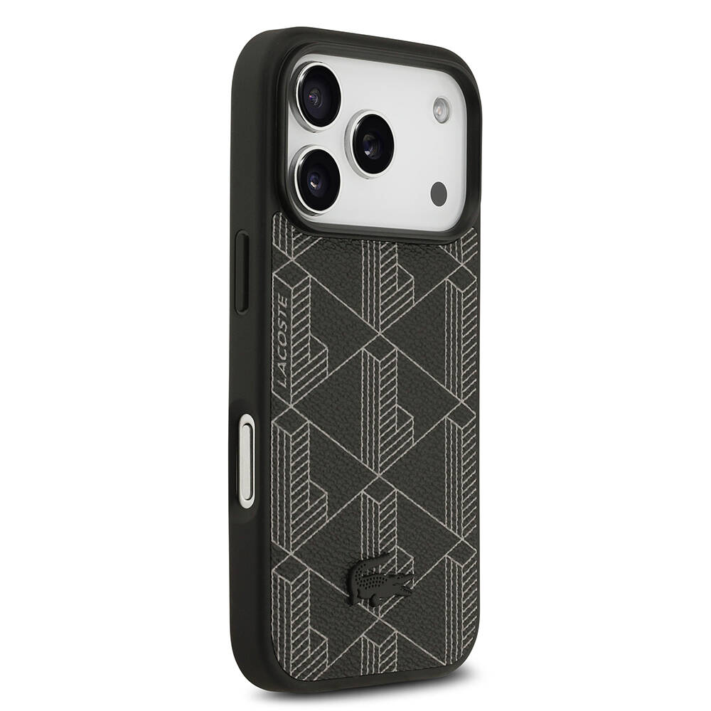 Apple iPhone 17 Pro Kılıf Lacoste Orjinal Lisanslı M-safe Şarj Özellikli PU Deri Tasarımlı Kartlıklı Karışık Monogram Desenli Kapak - 15