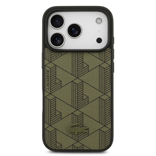 Apple iPhone 17 Pro Kılıf Lacoste Orjinal Lisanslı M-safe Şarj Özellikli PU Deri Tasarımlı Kartlıklı Karışık Monogram Desenli Kapak - 24