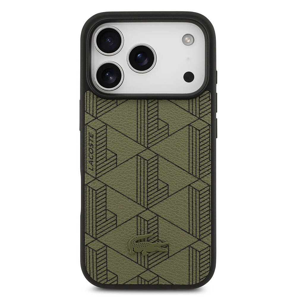 Apple iPhone 17 Pro Kılıf Lacoste Orjinal Lisanslı M-safe Şarj Özellikli PU Deri Tasarımlı Kartlıklı Karışık Monogram Desenli Kapak - 24