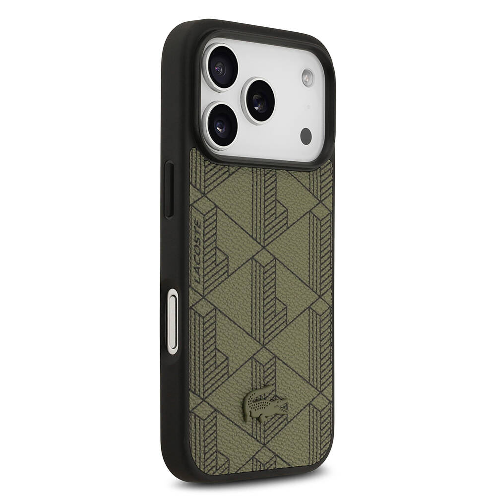Apple iPhone 17 Pro Kılıf Lacoste Orjinal Lisanslı M-safe Şarj Özellikli PU Deri Tasarımlı Kartlıklı Karışık Monogram Desenli Kapak - 25