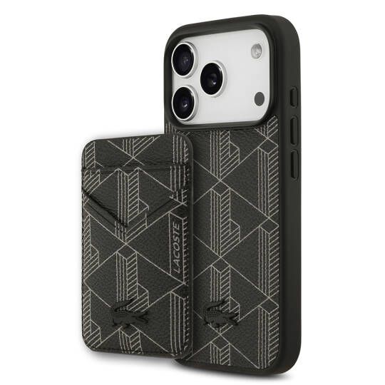 Apple iPhone 17 Pro Kılıf Lacoste Orjinal Lisanslı M-safe Şarj Özellikli PU Deri Tasarımlı Kartlıklı Karışık Monogram Desenli Kapak - 12