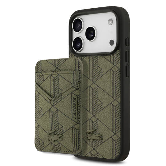 Apple iPhone 17 Pro Kılıf Lacoste Orjinal Lisanslı M-safe Şarj Özellikli PU Deri Tasarımlı Kartlıklı Karışık Monogram Desenli Kapak - 11