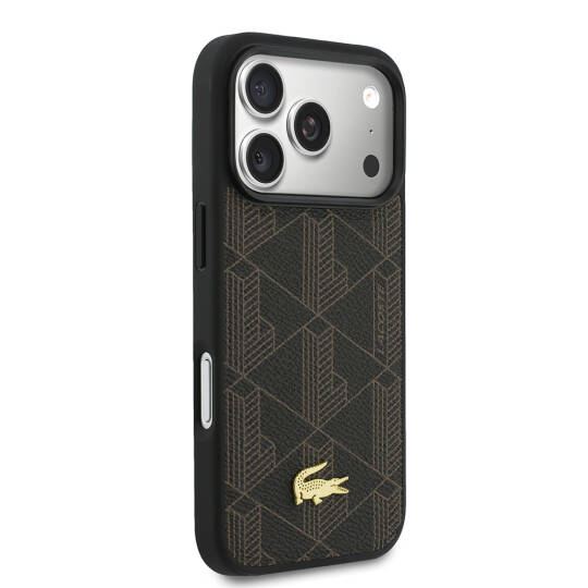 Apple iPhone 17 Pro Kılıf Lacoste Orjinal Lisanslı M-safe Şarj Özellikli PU Deri Tasarımlı Kartlıklı Karışık Monogram Desenli Kapak - 3