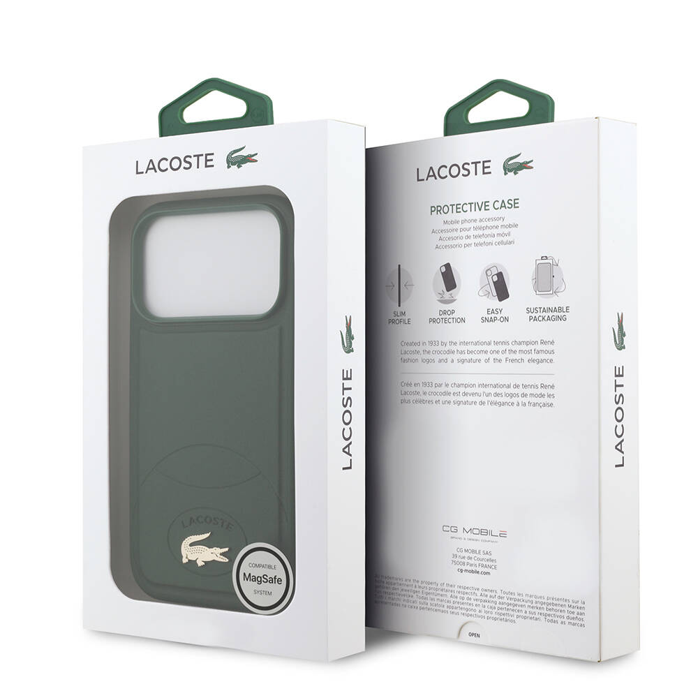 Apple iPhone 17 Pro Kılıf Lacoste Orjinal Lisanslı M-safe Şarj Özellikli PU Deri Tasarımlı Metal Logolu Kapak - 17