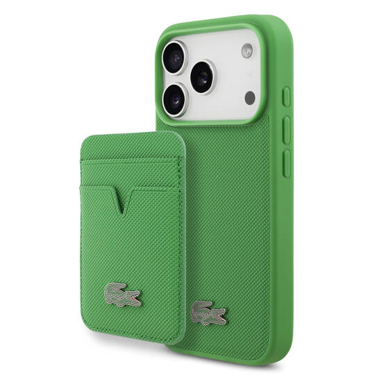 Apple iPhone 17 Pro Kılıf Lacoste Orjinal Lisanslı M-safe Şarj Özellikli PU Pike Desenli Metal Logolu Kartlıklı Kapak - 5