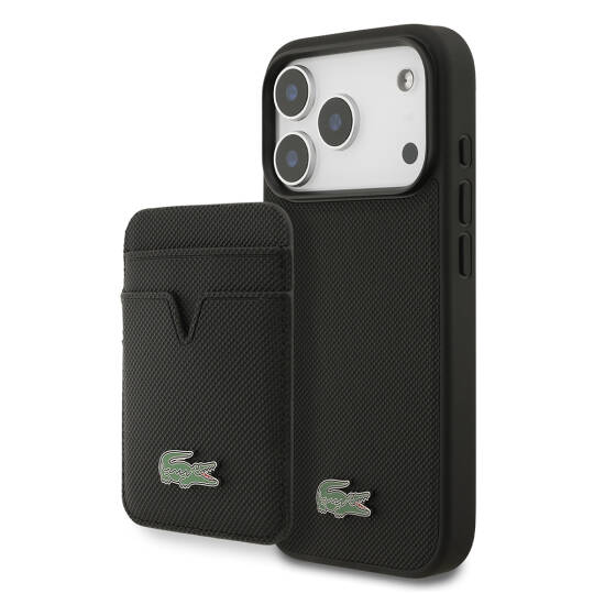 Apple iPhone 17 Pro Kılıf Lacoste Orjinal Lisanslı M-safe Şarj Özellikli PU Pike Desenli Metal Logolu Kartlıklı Kapak - 4