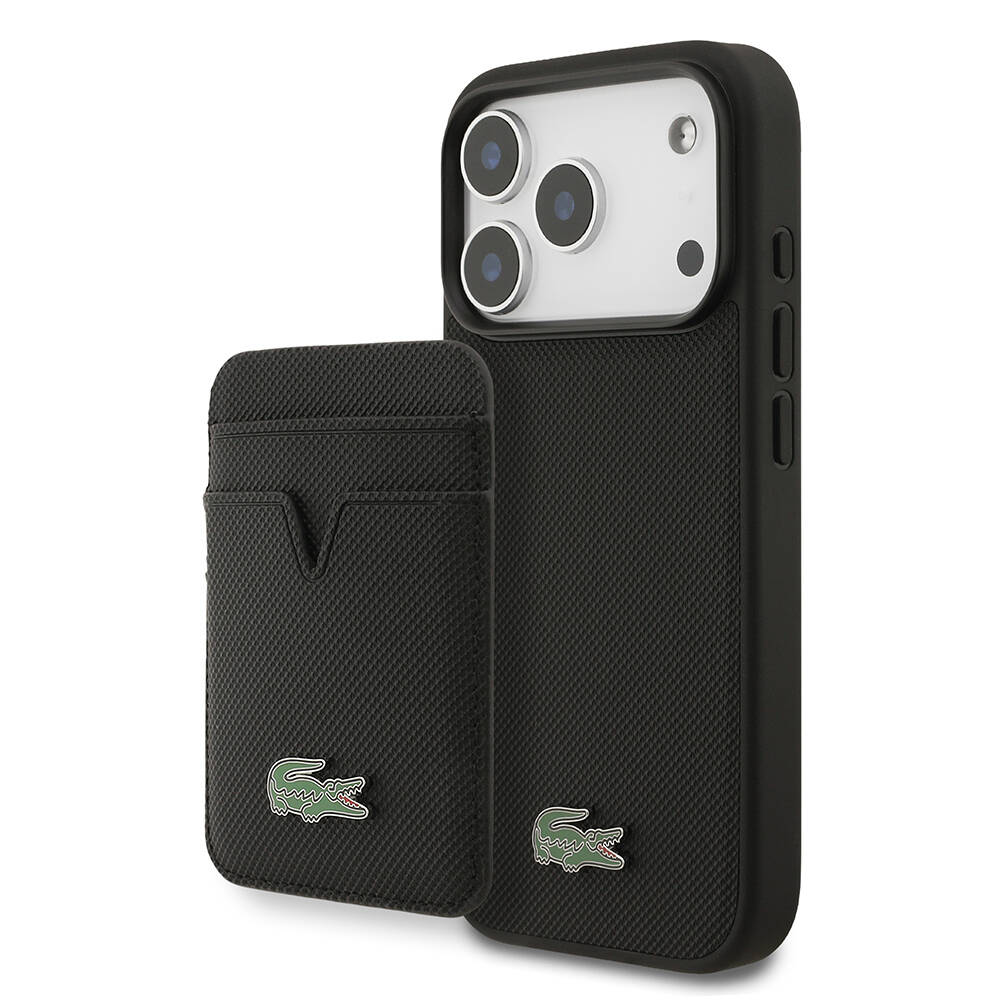 Apple iPhone 17 Pro Kılıf Lacoste Orjinal Lisanslı M-safe Şarj Özellikli PU Pike Desenli Metal Logolu Kartlıklı Kapak - 4