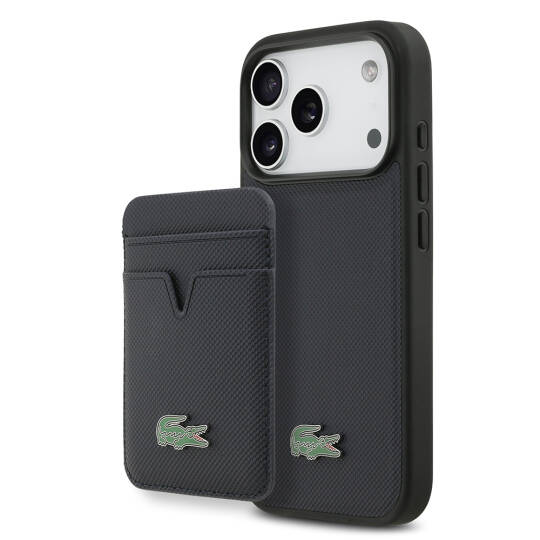 Apple iPhone 17 Pro Kılıf Lacoste Orjinal Lisanslı M-safe Şarj Özellikli PU Pike Desenli Metal Logolu Kartlıklı Kapak - 2