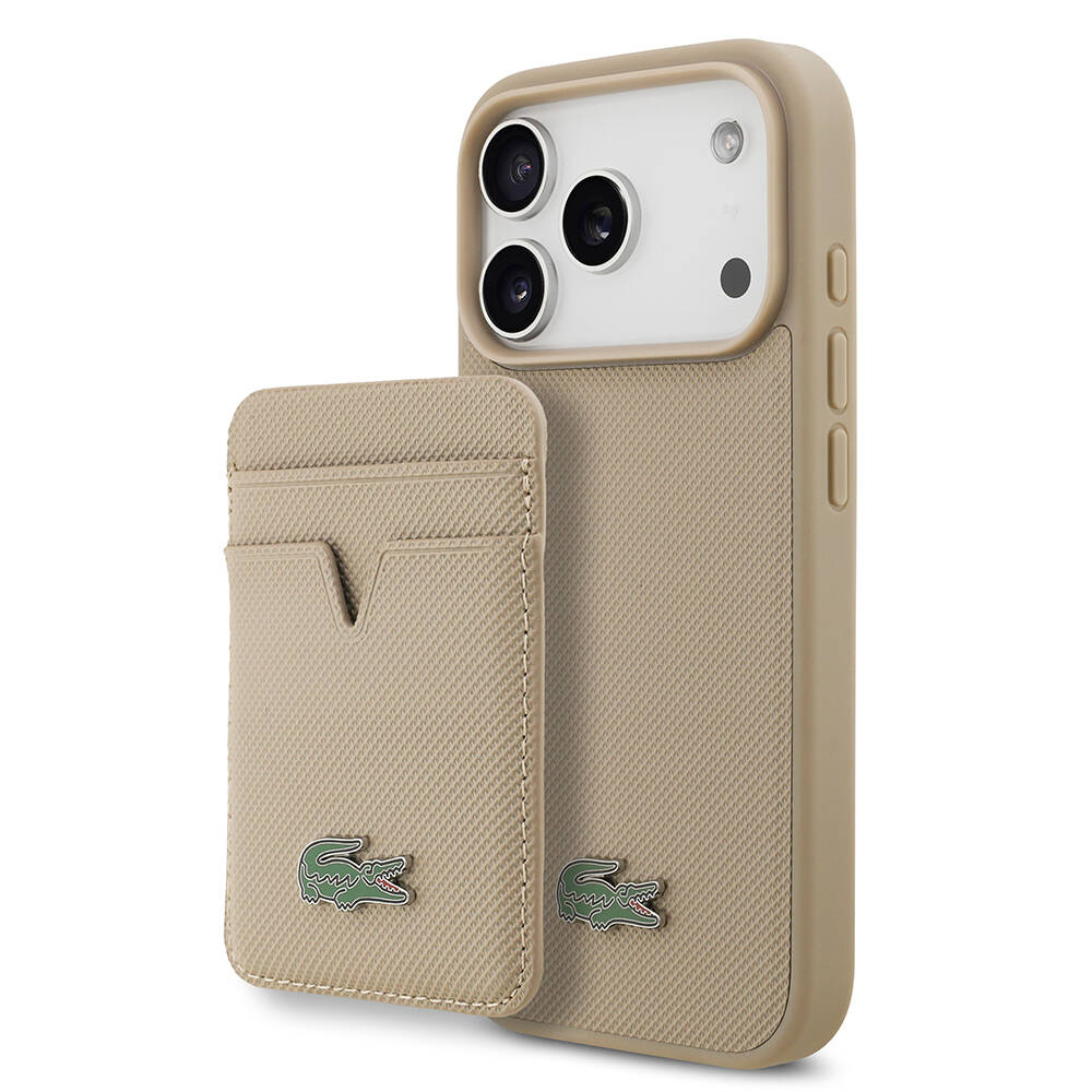 Apple iPhone 17 Pro Kılıf Lacoste Orjinal Lisanslı M-safe Şarj Özellikli PU Pike Desenli Metal Logolu Kartlıklı Kapak - 1