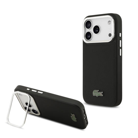 Apple iPhone 17 Pro Kılıf Lacoste Orjinal Lisanslı M-safe Şarj Özellikli PU Pike Desenli Standlı Metal Logolu Kapak - 5