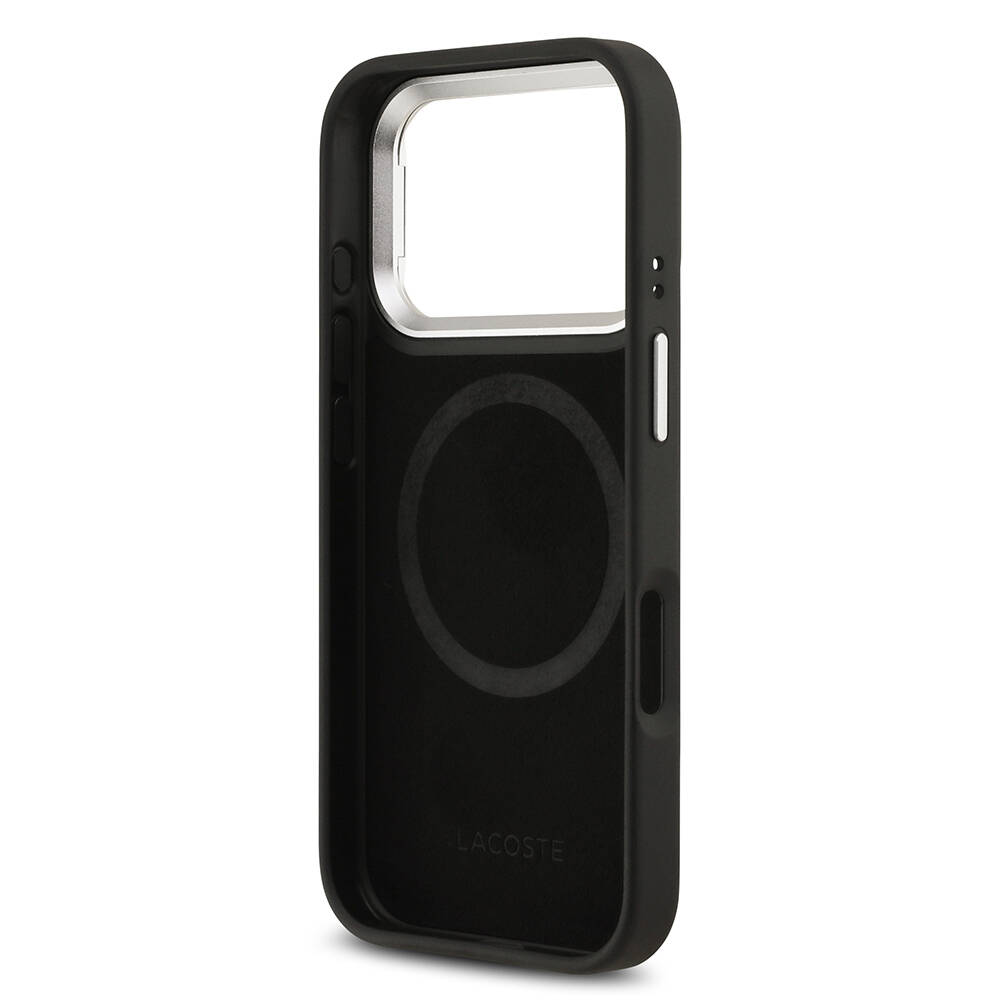 Apple iPhone 17 Pro Kılıf Lacoste Orjinal Lisanslı M-safe Şarj Özellikli PU Pike Desenli Standlı Metal Logolu Kapak - 11
