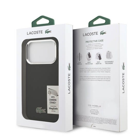 Apple iPhone 17 Pro Kılıf Lacoste Orjinal Lisanslı M-safe Şarj Özellikli PU Pike Desenli Standlı Metal Logolu Kapak - 12