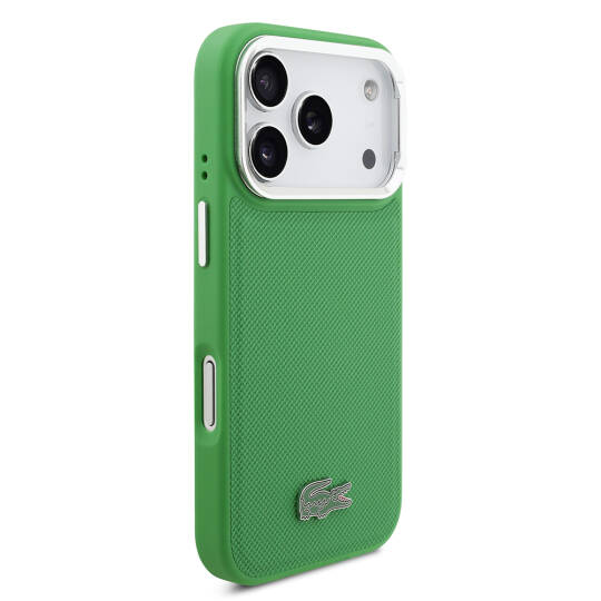 Apple iPhone 17 Pro Kılıf Lacoste Orjinal Lisanslı M-safe Şarj Özellikli PU Pike Desenli Standlı Metal Logolu Kapak - 15