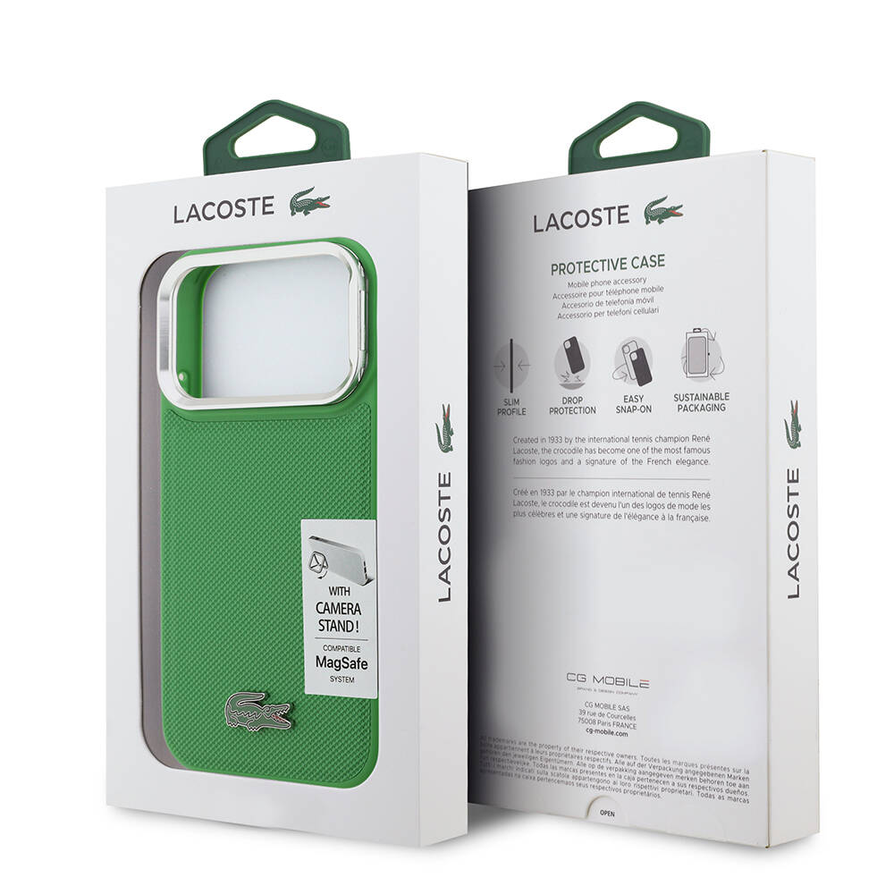 Apple iPhone 17 Pro Kılıf Lacoste Orjinal Lisanslı M-safe Şarj Özellikli PU Pike Desenli Standlı Metal Logolu Kapak - 19