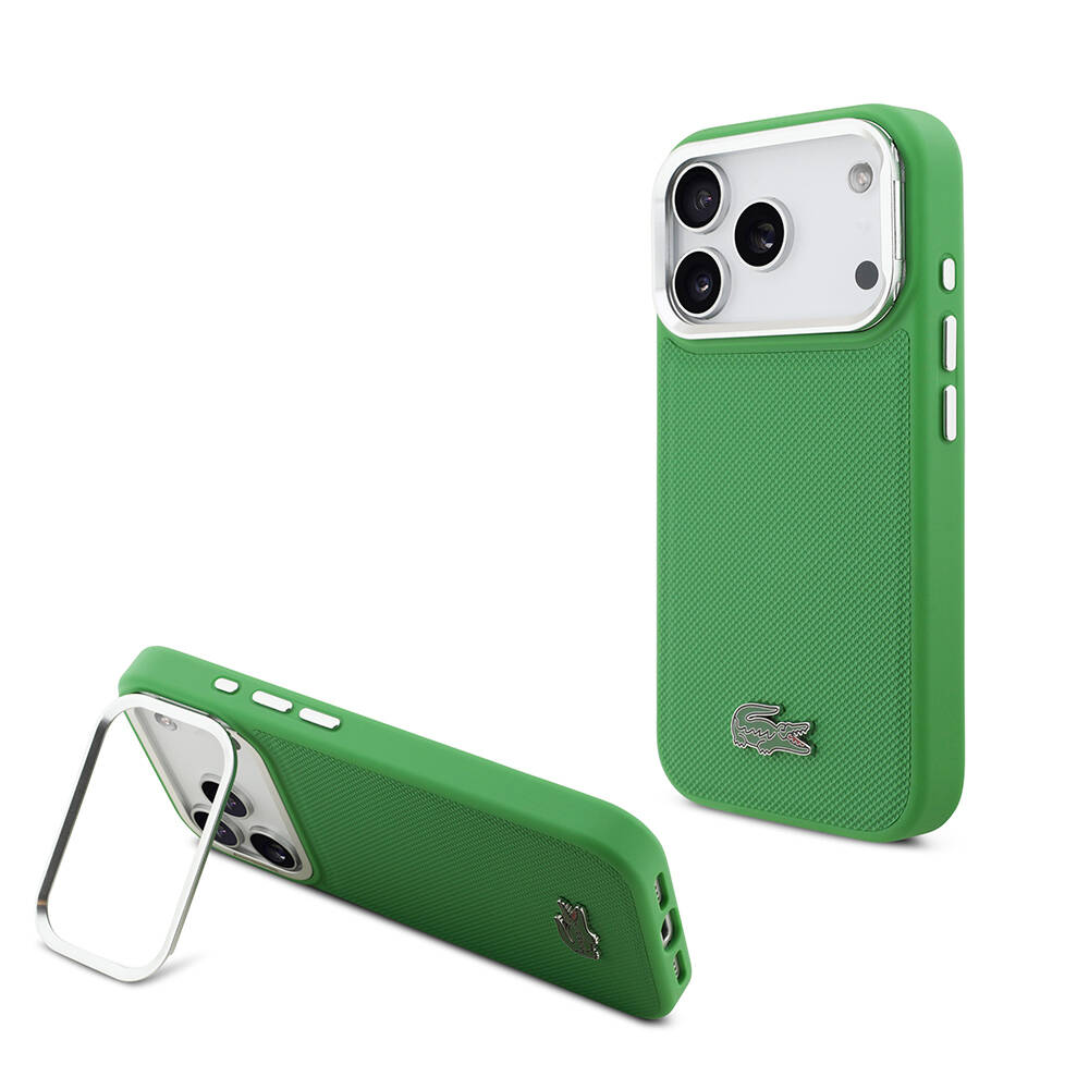 Apple iPhone 17 Pro Kılıf Lacoste Orjinal Lisanslı M-safe Şarj Özellikli PU Pike Desenli Standlı Metal Logolu Kapak - 4