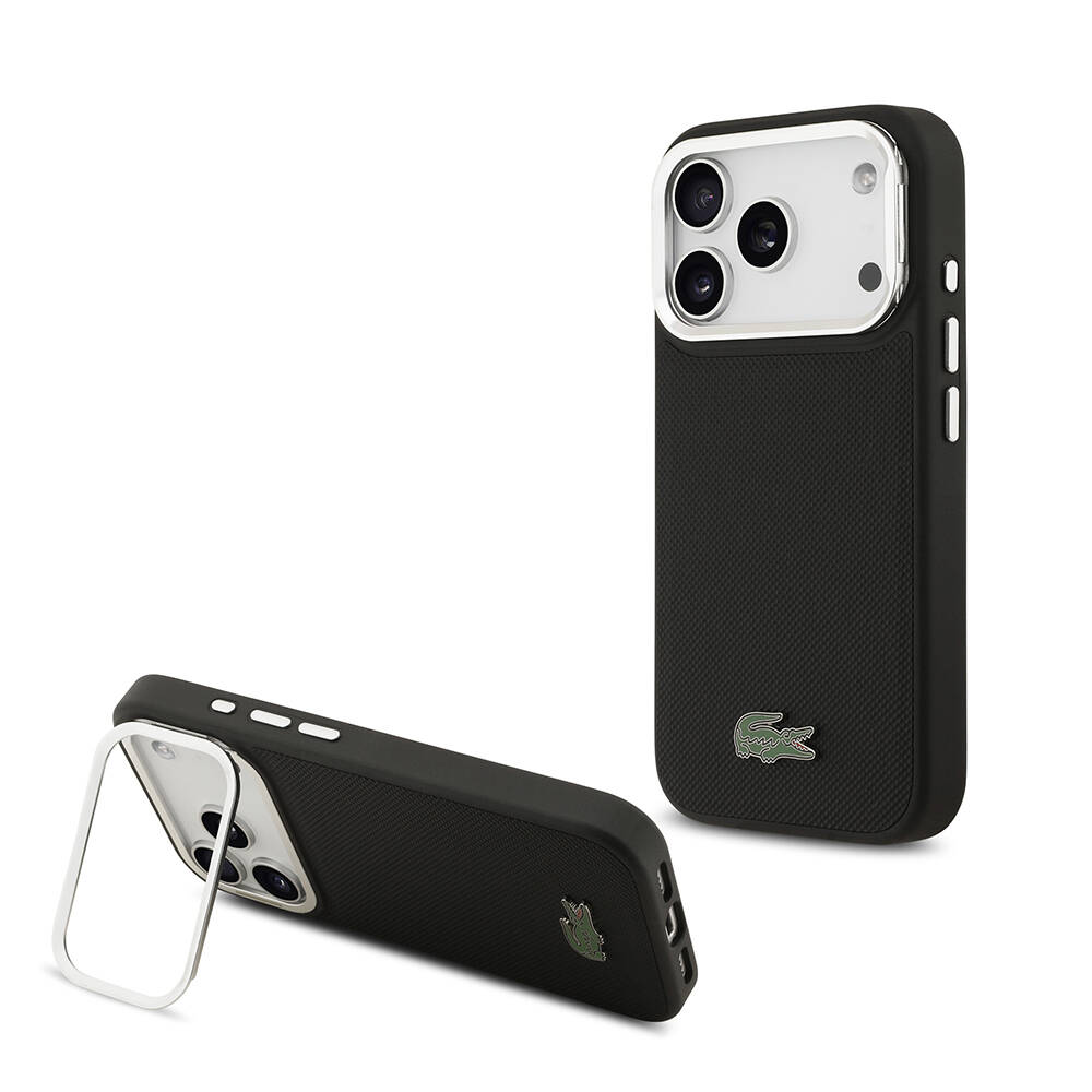 Apple iPhone 17 Pro Kılıf Lacoste Orjinal Lisanslı M-safe Şarj Özellikli PU Pike Desenli Standlı Metal Logolu Kapak - 1