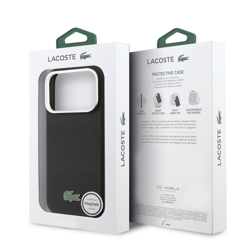 Apple iPhone 17 Pro Kılıf Lacoste Orjinal Lisanslı M-Safe Şarj Özellikli PVC Pike Desenli Arka Yüzey İkonik Timsah Dokuma Logolu Kapak - 24