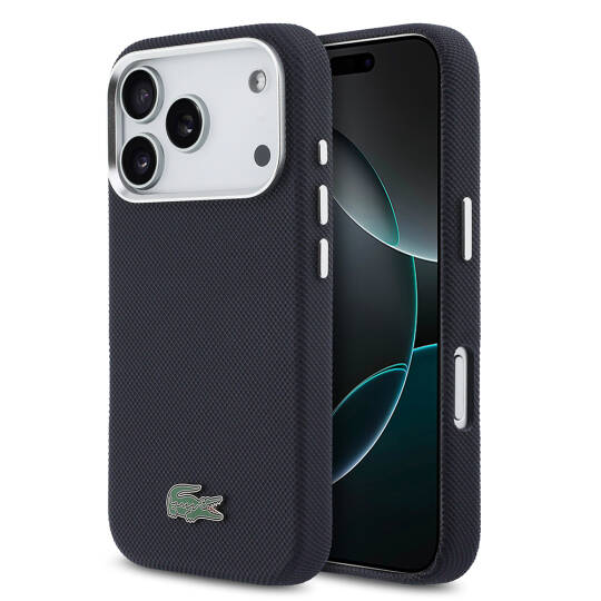 Apple iPhone 17 Pro Kılıf Lacoste Orjinal Lisanslı M-Safe Şarj Özellikli PVC Pike Desenli Arka Yüzey İkonik Timsah Dokuma Logolu Kapak