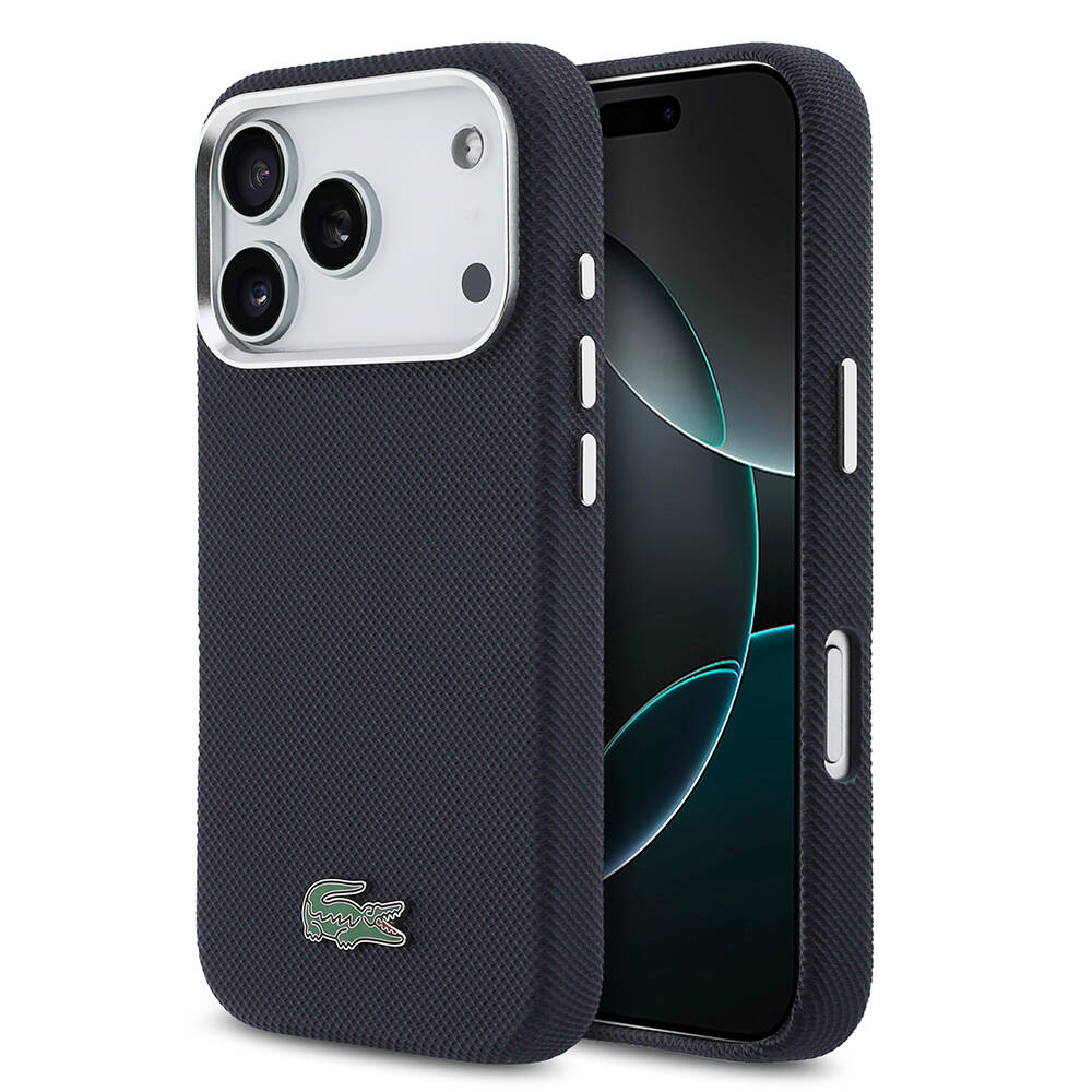 Apple iPhone 17 Pro Kılıf Lacoste Orjinal Lisanslı M-Safe Şarj Özellikli PVC Pike Desenli Arka Yüzey İkonik Timsah Dokuma Logolu Kapak - 1