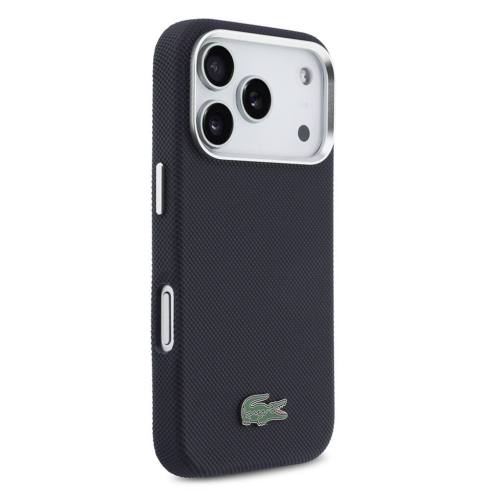 Apple iPhone 17 Pro Kılıf Lacoste Orjinal Lisanslı M-Safe Şarj Özellikli PVC Pike Desenli Arka Yüzey İkonik Timsah Dokuma Logolu Kapak - 4