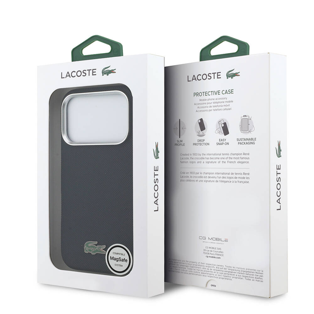 Apple iPhone 17 Pro Kılıf Lacoste Orjinal Lisanslı M-Safe Şarj Özellikli PVC Pike Desenli Arka Yüzey İkonik Timsah Dokuma Logolu Kapak - 8