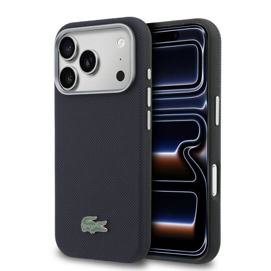 Apple iPhone 17 Pro Kılıf Lacoste Orjinal Lisanslı M-Safe Şarj Özellikli PVC Yarı Pike Desenli Arka Yüzey İkonik Timsah Dokuma Logolu Kapak - 9