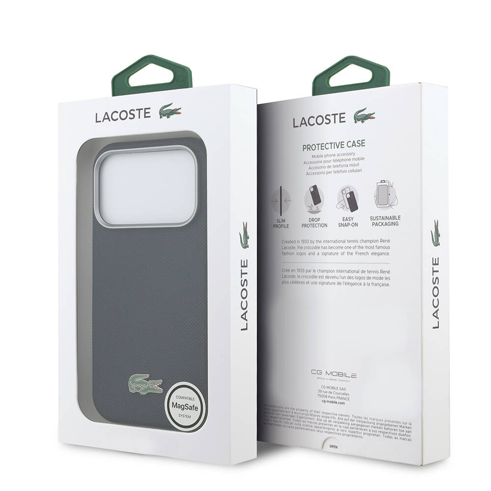 Apple iPhone 17 Pro Kılıf Lacoste Orjinal Lisanslı M-Safe Şarj Özellikli PVC Yarı Pike Desenli Arka Yüzey İkonik Timsah Dokuma Logolu Kapak - 16