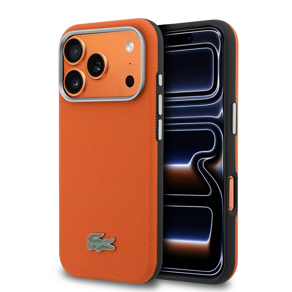 Apple iPhone 17 Pro Kılıf Lacoste Orjinal Lisanslı M-Safe Şarj Özellikli PVC Yarı Pike Desenli Arka Yüzey İkonik Timsah Dokuma Logolu Kapak - 1