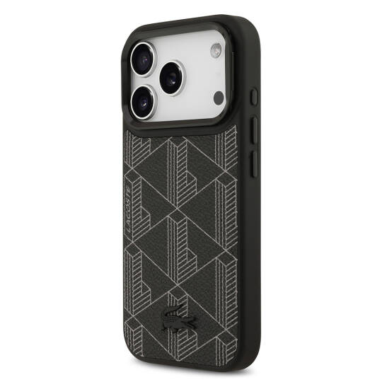 Apple iPhone 17 Pro Kılıf Lacoste Orjinal Lisanslı M-safe Şarj Özellikli Standlı PU Deri Karışık Monogram Desenli Kapak - 12