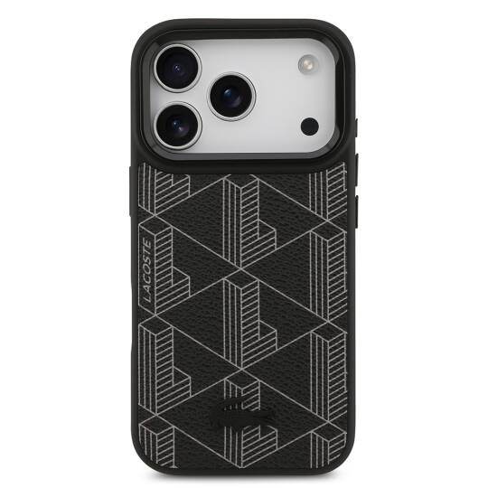 Apple iPhone 17 Pro Kılıf Lacoste Orjinal Lisanslı M-safe Şarj Özellikli Standlı PU Deri Karışık Monogram Desenli Kapak - 13