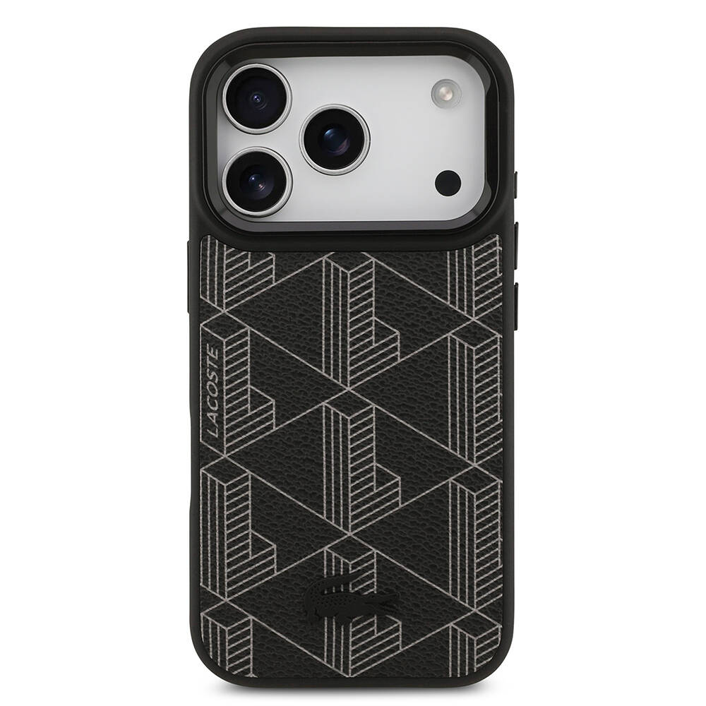 Apple iPhone 17 Pro Kılıf Lacoste Orjinal Lisanslı M-safe Şarj Özellikli Standlı PU Deri Karışık Monogram Desenli Kapak - 13