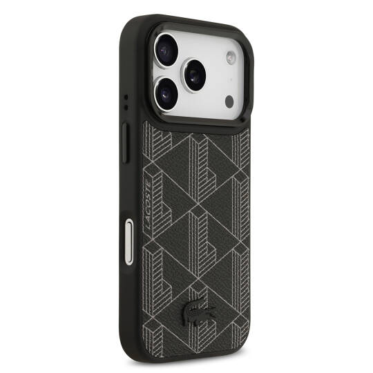 Apple iPhone 17 Pro Kılıf Lacoste Orjinal Lisanslı M-safe Şarj Özellikli Standlı PU Deri Karışık Monogram Desenli Kapak - 14