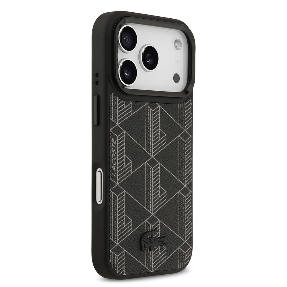 Apple iPhone 17 Pro Kılıf Lacoste Orjinal Lisanslı M-safe Şarj Özellikli Standlı PU Deri Karışık Monogram Desenli Kapak - 14