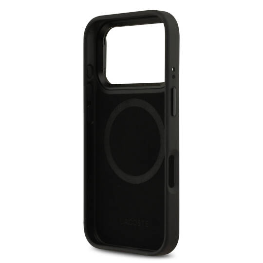 Apple iPhone 17 Pro Kılıf Lacoste Orjinal Lisanslı M-safe Şarj Özellikli Standlı PU Deri Karışık Monogram Desenli Kapak - 17