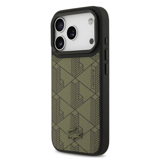 Apple iPhone 17 Pro Kılıf Lacoste Orjinal Lisanslı M-safe Şarj Özellikli Standlı PU Deri Karışık Monogram Desenli Kapak - 19