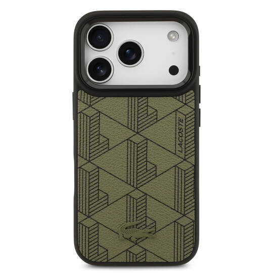 Apple iPhone 17 Pro Kılıf Lacoste Orjinal Lisanslı M-safe Şarj Özellikli Standlı PU Deri Karışık Monogram Desenli Kapak - 20