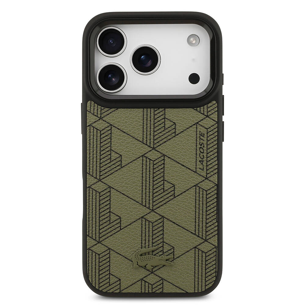 Apple iPhone 17 Pro Kılıf Lacoste Orjinal Lisanslı M-safe Şarj Özellikli Standlı PU Deri Karışık Monogram Desenli Kapak - 20