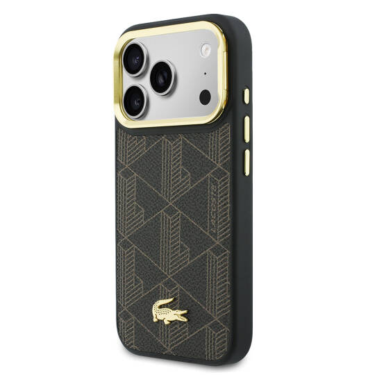Apple iPhone 17 Pro Kılıf Lacoste Orjinal Lisanslı M-safe Şarj Özellikli Standlı PU Deri Karışık Monogram Desenli Kapak - 2