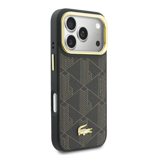 Apple iPhone 17 Pro Kılıf Lacoste Orjinal Lisanslı M-safe Şarj Özellikli Standlı PU Deri Karışık Monogram Desenli Kapak - 4
