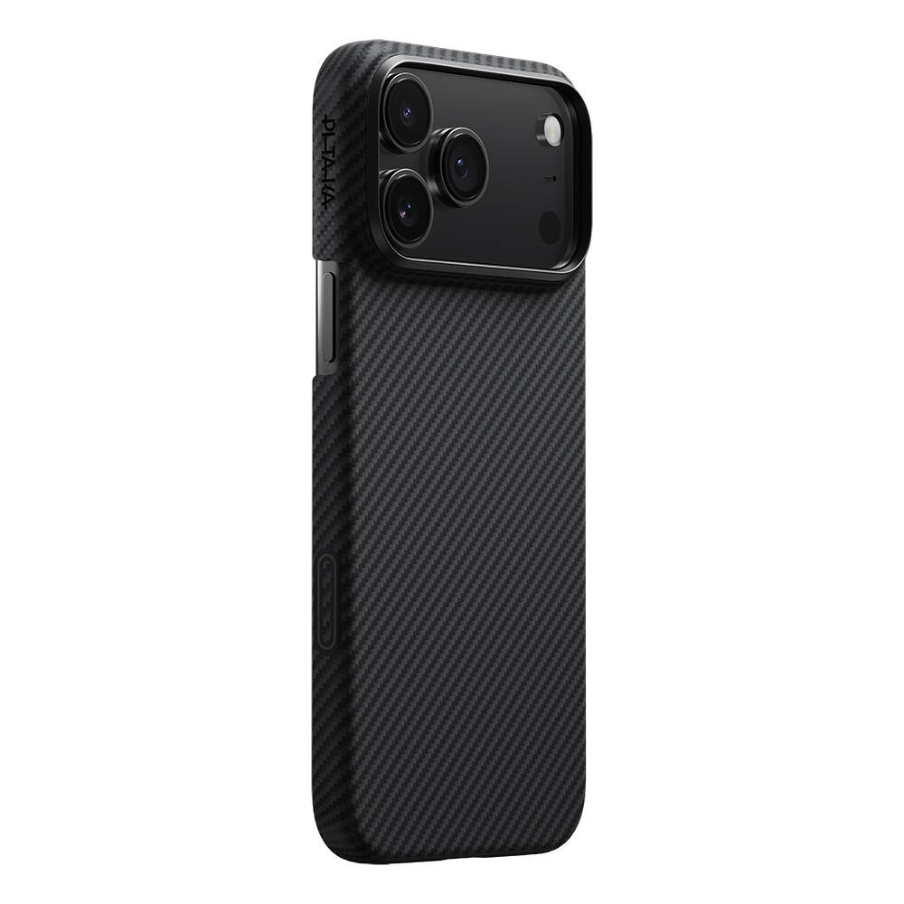 Apple iPhone 17 Pro Kılıf M-safe Şarj Özellikli 1500D Aramid Karbon Fiber Pitaka Ultra-Slim Classic Serisi Black-Grey Twill Kapak - 1