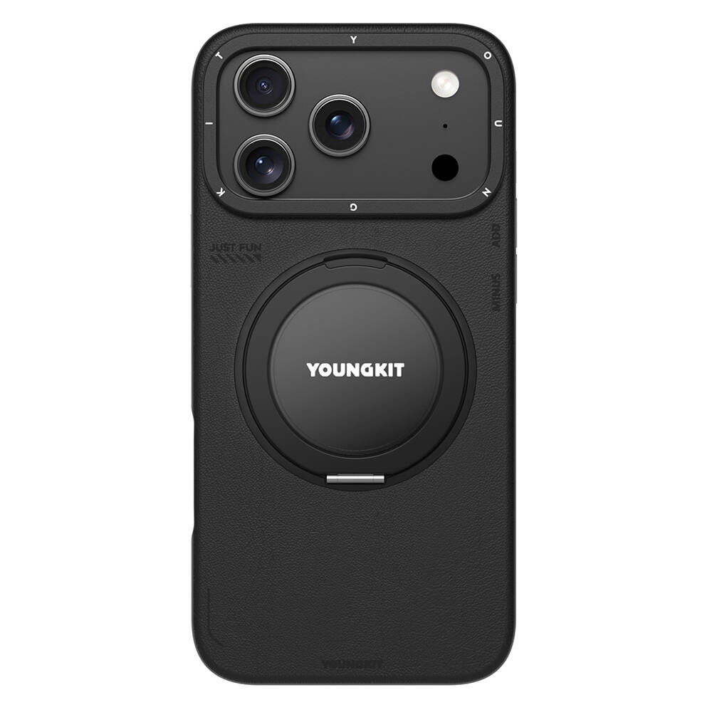Apple iPhone 17 Pro Kılıf M-safe Şarj Özellikli 360 Derece Standlı Basit Mat Deri Desenli Youngkit Tech Leather Serisi Kapak - 4