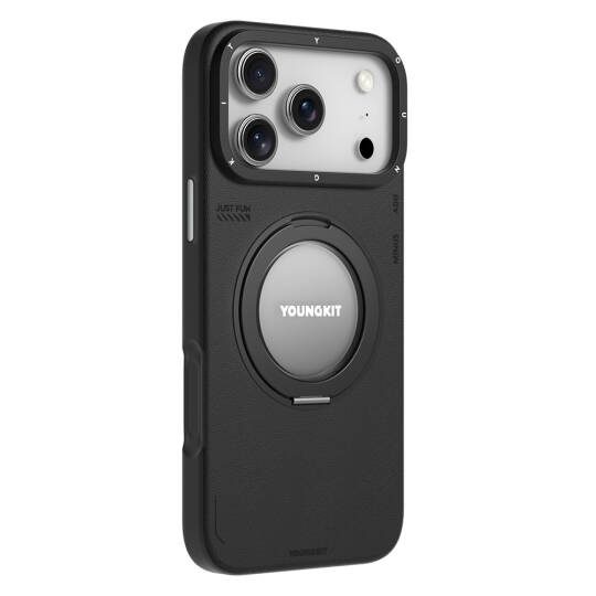 Apple iPhone 17 Pro Kılıf M-safe Şarj Özellikli 360 Derece Standlı Basit Mat Deri Desenli Youngkit Tech Leather Serisi Kapak - 5