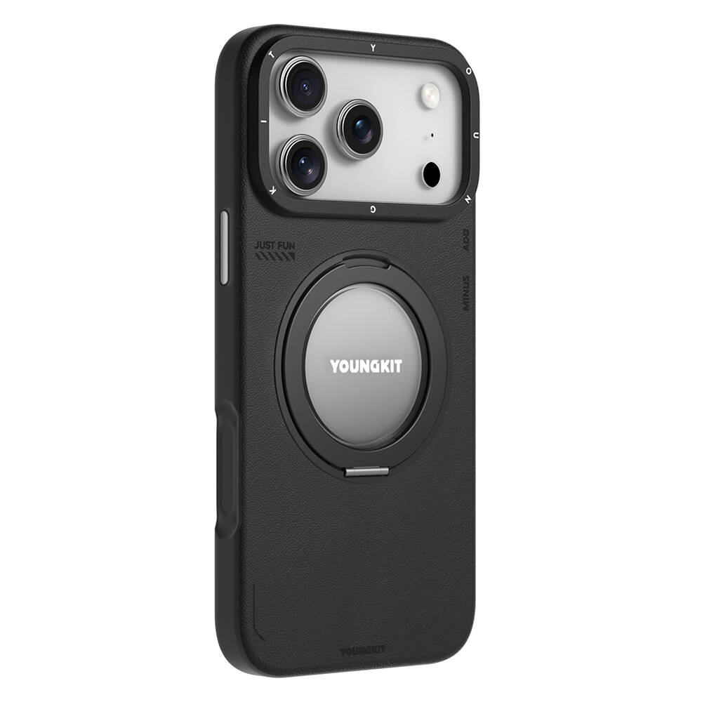 Apple iPhone 17 Pro Kılıf M-safe Şarj Özellikli 360 Derece Standlı Basit Mat Deri Desenli Youngkit Tech Leather Serisi Kapak - 5