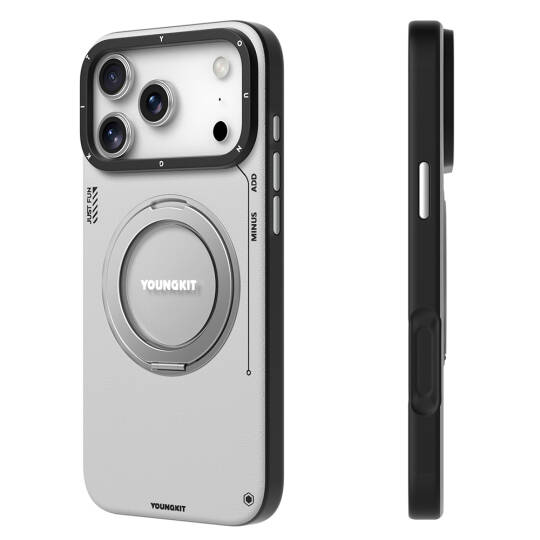 Apple iPhone 17 Pro Kılıf M-safe Şarj Özellikli 360 Derece Standlı Basit Mat Deri Desenli Youngkit Tech Leather Serisi Kapak - 10