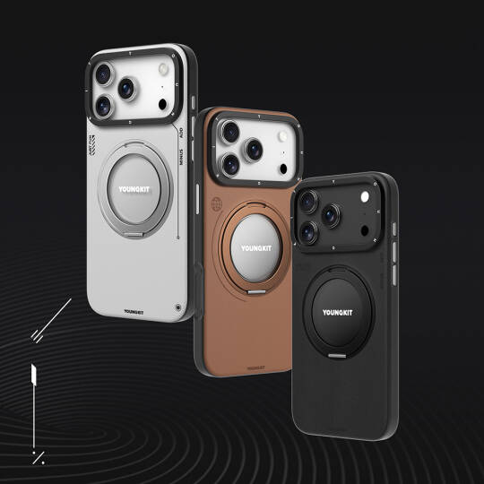 Apple iPhone 17 Pro Kılıf M-safe Şarj Özellikli 360 Derece Standlı Basit Mat Deri Desenli Youngkit Tech Leather Serisi Kapak - 14